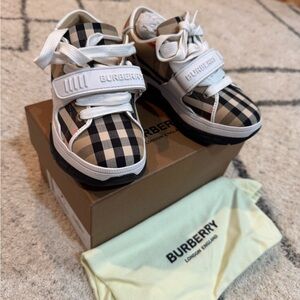 Burberry Black and Tan Sneakers with Checkered Design